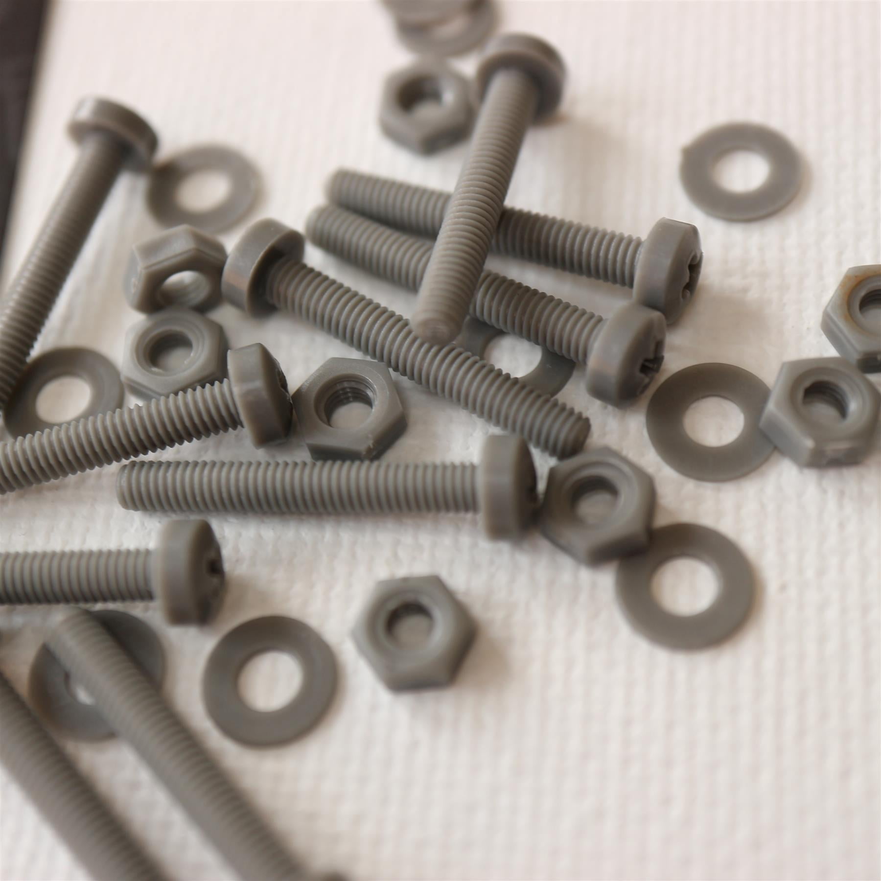 20 x Grey Pan Head Screws Polypropylene (PP) Plastic Nuts and Bolts, Washers, M3 x 20mm, Anti-Corrosion, Chemical Resistant, Gray, (3/32 x 25/32 in)