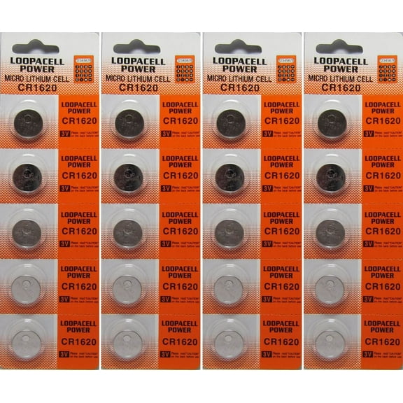 20 x Loopacell Lithium Battery CR1620 1620 button cells, Pack of 5 Batteries x 4