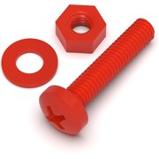 20 x Red Pan Head Screws Polypropylene PP Plastic Nuts and Bolts, M4 x 20mm, Washers, 5/32 x 25/32 in