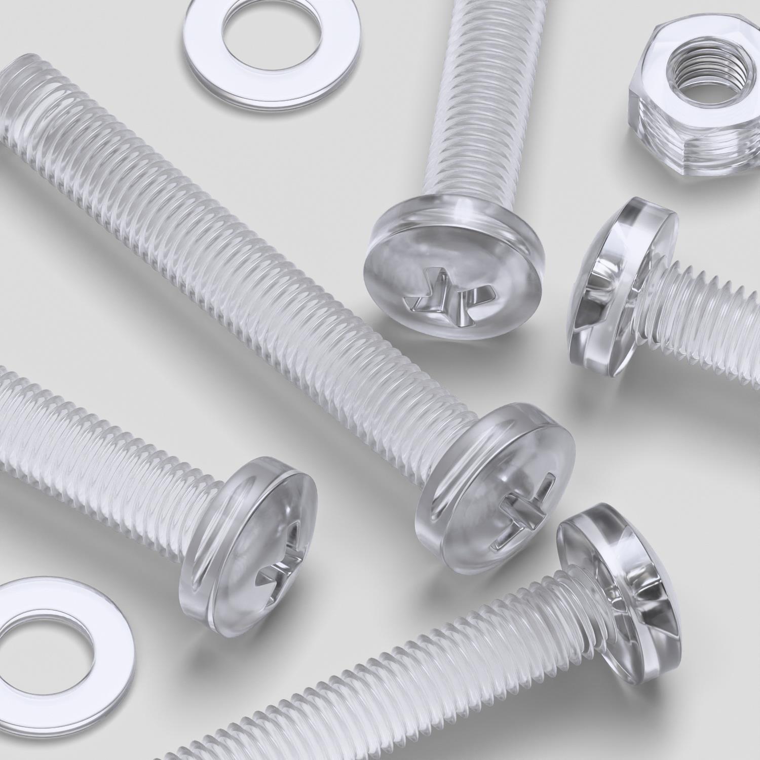 20 x Transparent Clear Plastic Acrylic M8 x 60mm Nuts & Bolts -Acrylic Plastic Screws, (15/64 x 2-23/64 in)