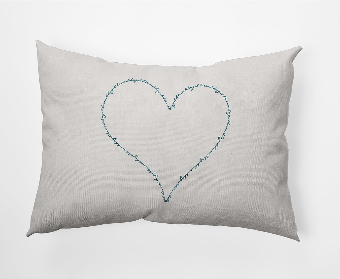 20"x14" Simply Daisy Hugs & Kisses Heart Poly Indoor/Outdoor Pillow, Teal Qty 1
