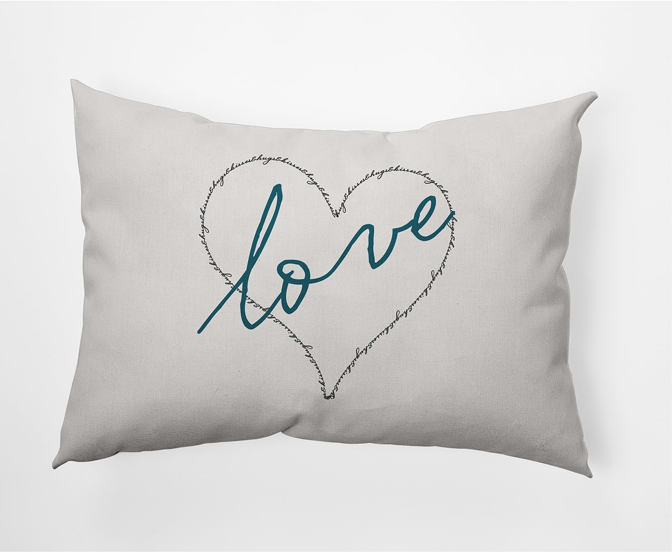 20"x14" Simply Daisy Valentines Love, Hugs & Kisses Poly Indoor/Outdoor Pillow, Teal Qty 1