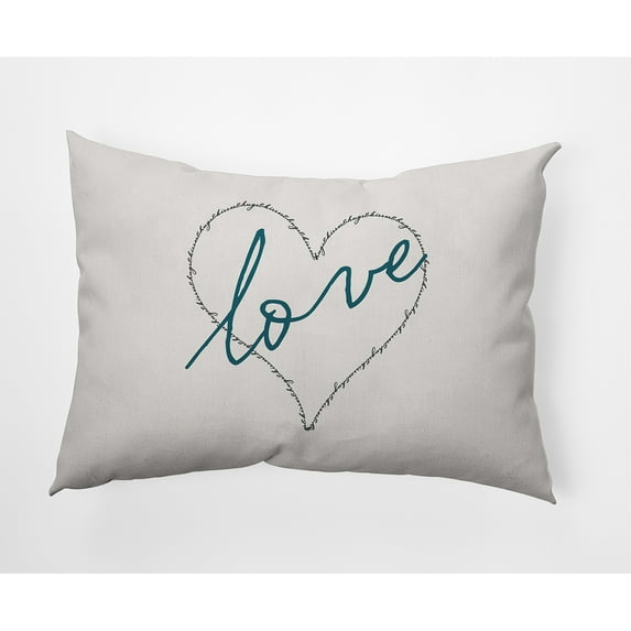 20"x14" Simply Daisy Valentines Love, Hugs & Kisses Poly Indoor/Outdoor Pillow, Teal Qty 1