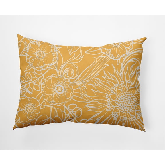 20"x14" Simply Daisy Zentangle Poly Indoor/Outdoor Pillow, Yellow Qty 1
