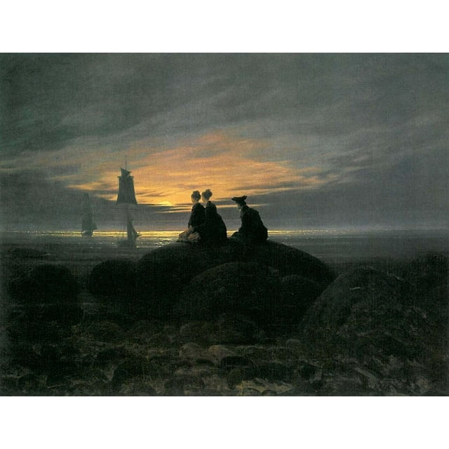 Wall Art Impressions 22"x17" Fine Art Quality Poster: Caspar David Friedrich, La luna sorge dal mare, 1822【Rolled Canvas】