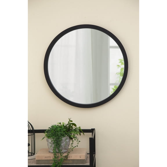 20"x20" Black Wooden Frame Circle Wall Mirror Home Decor for Living Room Bathroom Office