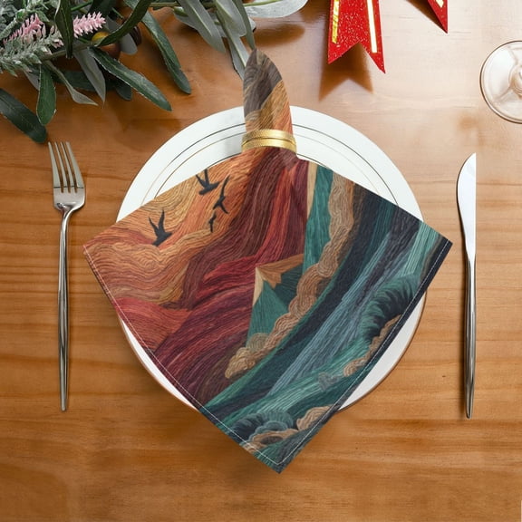 20"x20" Satin Dinner Napkin Colorful Clouds and Mountains Table Napkins for Wedding Birthday Restaurant Party Tableware Decoration 1 Pack