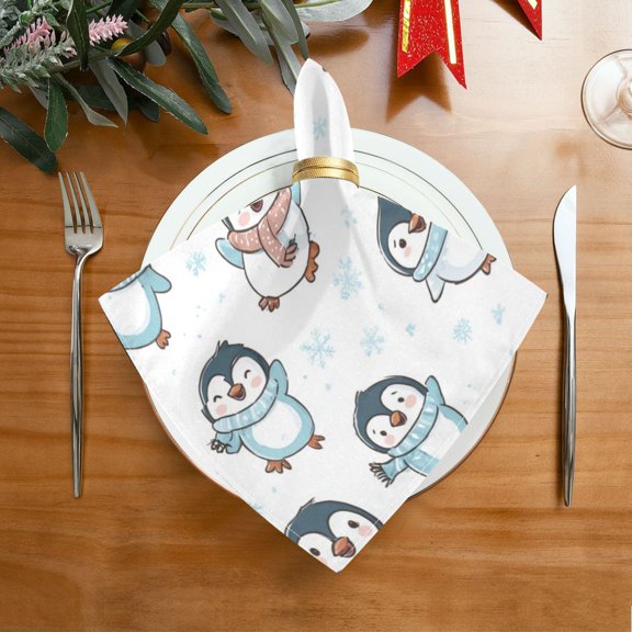 20"x20" Satin Dinner Napkin Cute Cartoon Penguins Table Napkins for Tableware Decoration 1 Pack