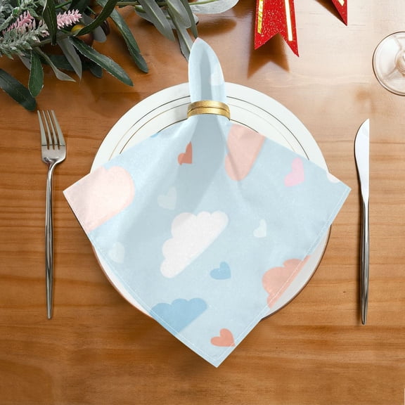 20"x20" Satin Dinner Napkin Cute Clouds and Hearts Pattern Table Napkins for Wedding Birthday Restaurant Party Tableware Decoration 1 Pack