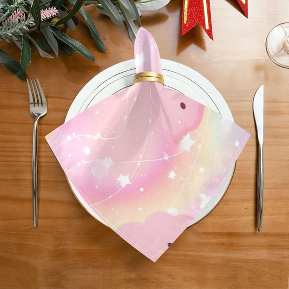 20"x20" Satin Dinner Napkin Cute Stars and Pink Clouds Table Napkins for Wedding Birthday Restaurant Party Tableware Decoration 4 Pack