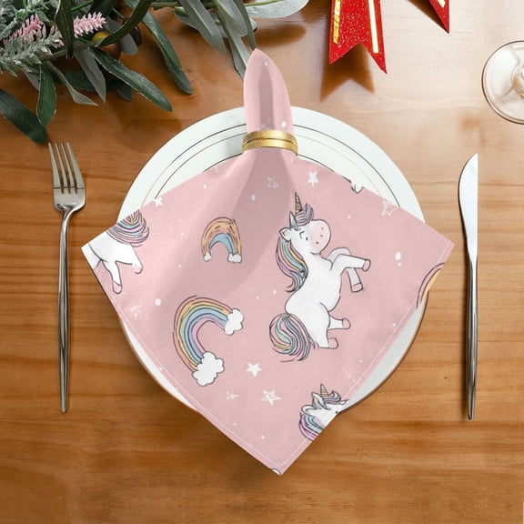 20"x20" Satin Dinner Napkin Cute Unicorn Pattern Table Napkins for Wedding Birthday Restaurant Party Tableware Decoration 1 Pack
