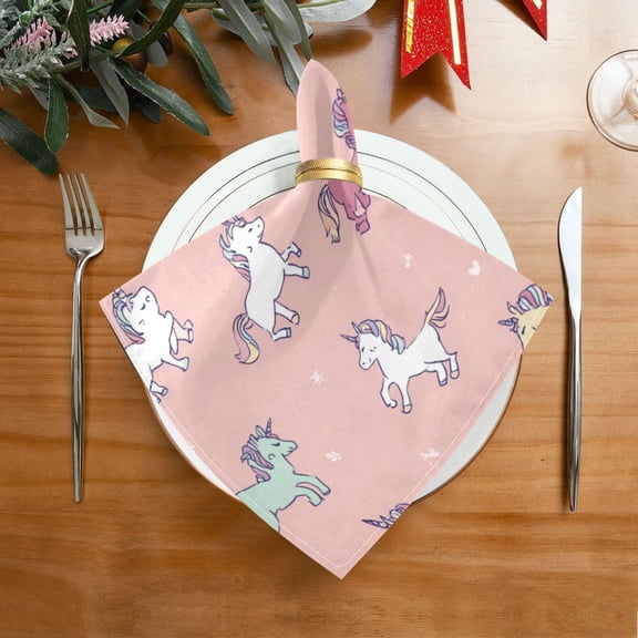20"x20" Satin Dinner Napkin Cute Various Poses Unicorns Table Napkins for Wedding Birthday Restaurant Party Tableware Decoration 1 Pack