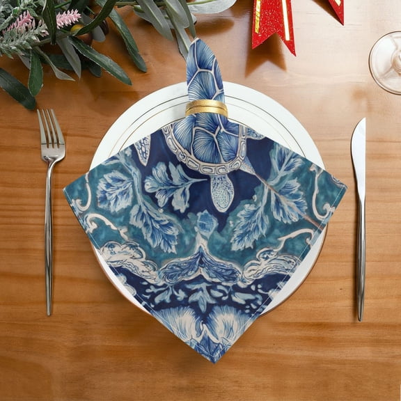 20"x20" Satin Dinner Napkin Dark Teal Turtle Pattern Table Napkins for Wedding Birthday Restaurant Party Tableware Decoration 1 Pack
