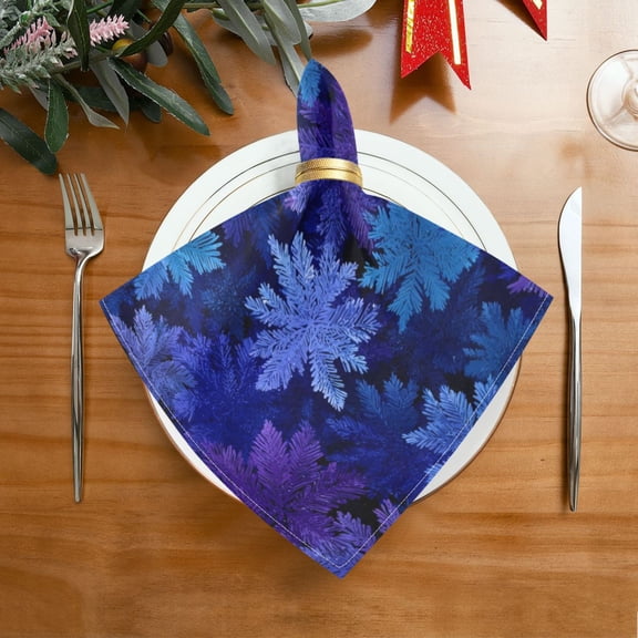 20"x20" Satin Dinner Napkin Deep Indigo Snowflakes Table Napkins for Wedding Birthday Restaurant Party Tableware Decoration 1 Pack