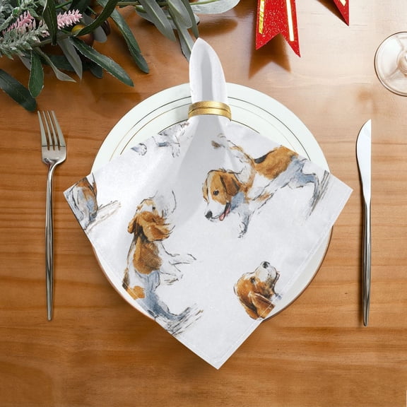 20"x20" Satin Dinner Napkin Dogs in Various Poses Table Napkins for Wedding Birthday Restaurant Party Tableware Decoration 1 Pack