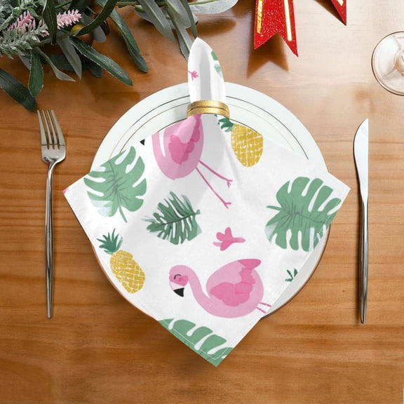20"x20" Satin Dinner Napkin Flamingo and Pineapple Pattern Table Napkins for Wedding Birthday Restaurant Party Tableware Decoration 1 Pack