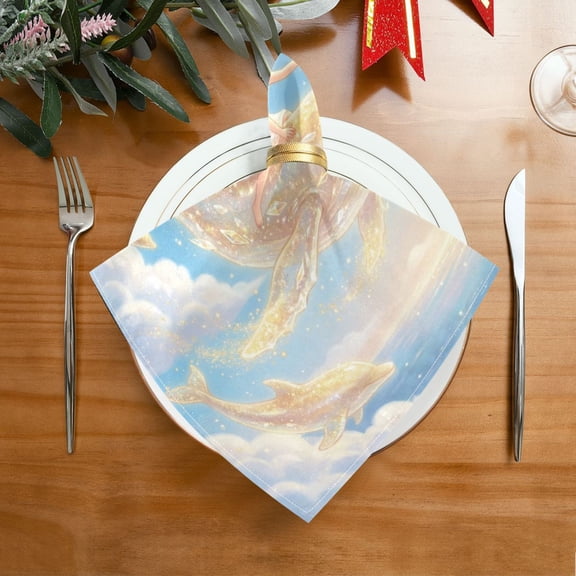 20"x20" Satin Dinner Napkin Giant Golden Whale Table Napkins for Wedding Birthday Restaurant Party Tableware Decoration 1 Pack