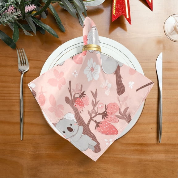 20"x20" Satin Dinner Napkin Koala and Strawberry Pattern Table Napkins for Wedding Birthday Restaurant Party Tableware Decoration 1 Pack
