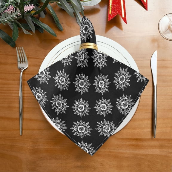 20"x20" Satin Dinner Napkin Lace Pattern with Snowflakes Table Napkins for Wedding Birthday Restaurant Party Tableware Decoration 1 Pack