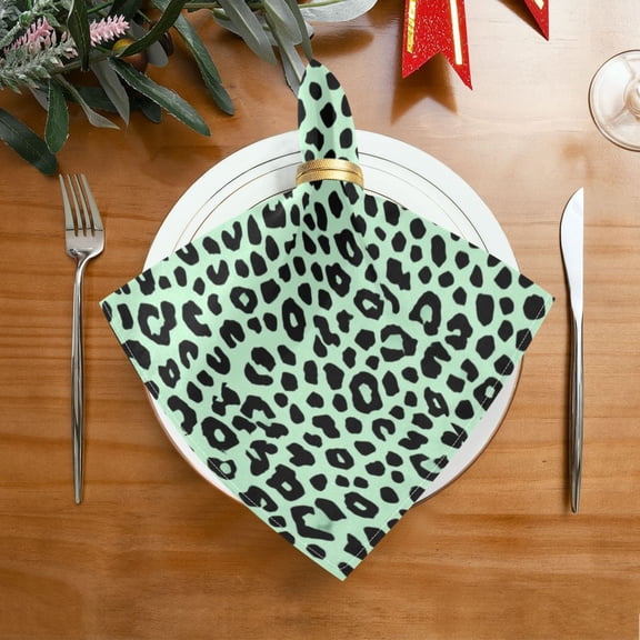 20"x20" Satin Dinner Napkin Mint Green Leopard Print Table Napkins for Wedding Birthday Restaurant Party Tableware Decoration 4 Pack