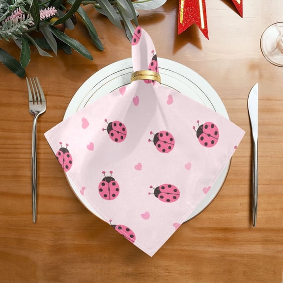 20"x20" Satin Dinner Napkin Pink Ladybug Pattern Table Napkins for Tableware Decoration 1 Pack