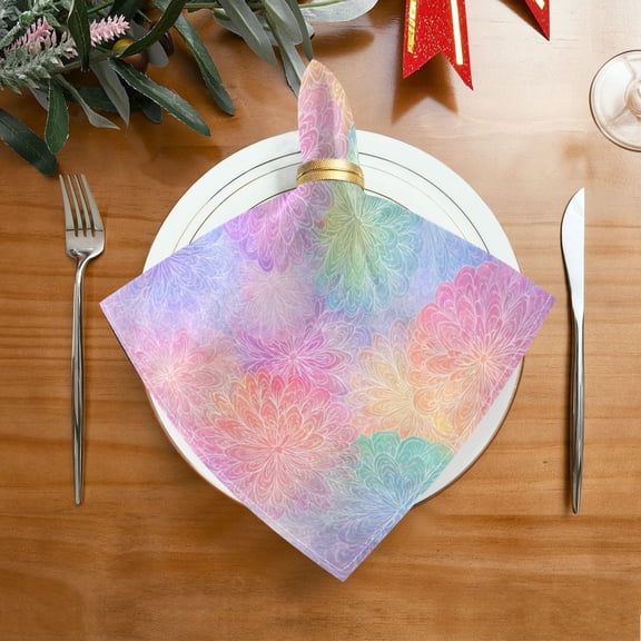20"x20" Satin Dinner Napkin Rainbow Flower Pattern Table Napkins for Wedding Birthday Restaurant Party Tableware Decoration 1 Pack