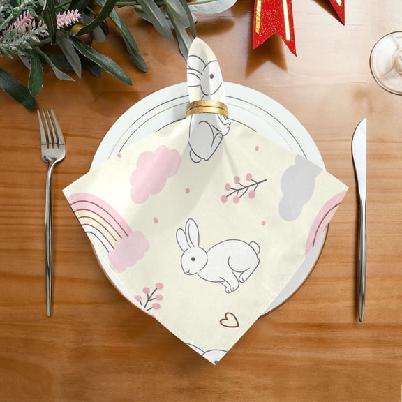 20"x20" Satin Dinner Napkin Rainbow and Rabbit Pattern Table Napkins for Wedding Birthday Restaurant Party Tableware Decoration 1 Pack