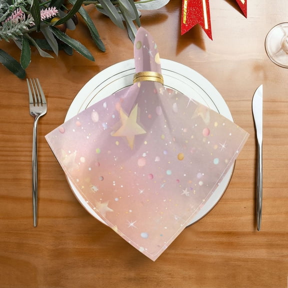 20"x20" Satin Dinner Napkin Rainbow-colored Stars and Dots Table Napkins for Wedding Birthday Restaurant Party Tableware Decoration 1 Pack
