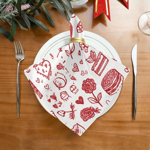 20"x20" Satin Dinner Napkin Red Romantic Element Icon Table Napkins for Wedding Birthday Restaurant Party Tableware Decoration 1 Pack