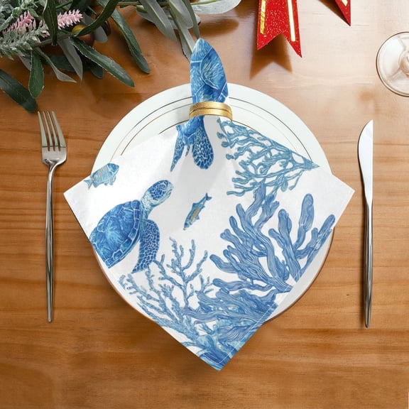 20"x20" Satin Dinner Napkin Sea Turtles and Coral Reefs Table Napkins for Wedding Birthday Restaurant Party Tableware Decoration 1 Pack