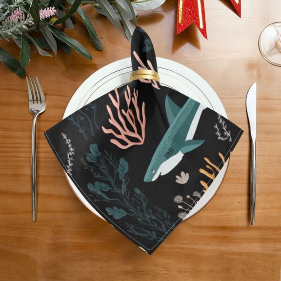 20"x20" Satin Dinner Napkin Sharks and Seagrass Pattern Table Napkins for Wedding Birthday Restaurant Party Tableware Decoration 1 Pack