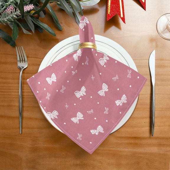 20"x20" Satin Dinner Napkin Small Bows and Dots Pattern Table Napkins for Tableware Decoration 1 Pack