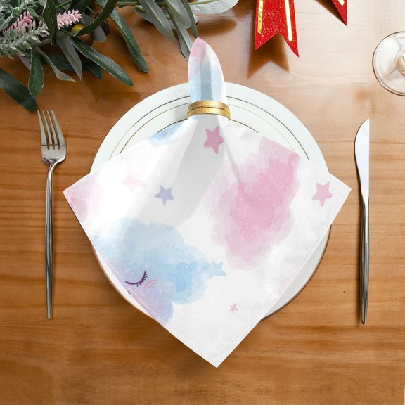 20"x20" Satin Dinner Napkin Smiling Moon and Colored Clouds Table Napkins for Tableware Decoration 1 Pack