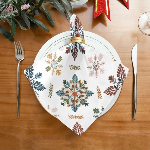20"x20" Satin Dinner Napkin Traditional Snowflakes Motifs Table Napkins for Wedding Birthday Restaurant Party Tableware Decoration 1 Pack