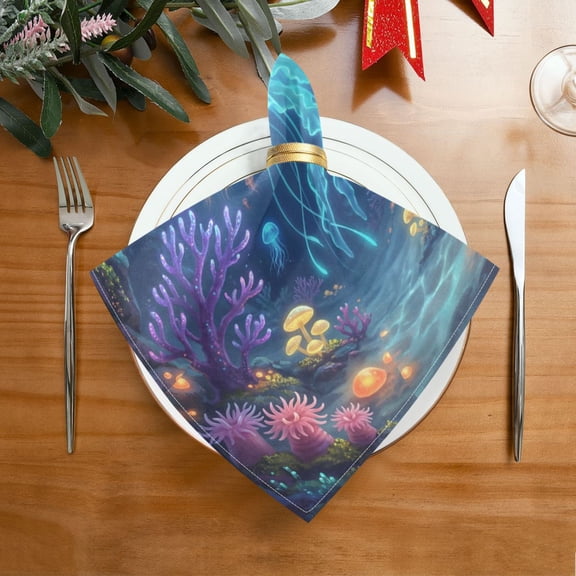 20"x20" Satin Dinner Napkin Underwater Fantasy Scene Table Napkins for Wedding Birthday Restaurant Party Tableware Decoration 1 Pack