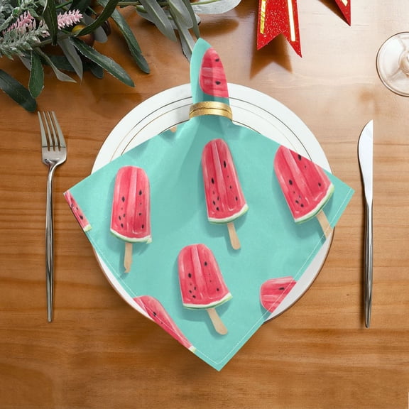 20"x20" Satin Dinner Napkin Watermelon Popsicle Pattern Table Napkins for Wedding Birthday Restaurant Party Tableware Decoration 1 Pack