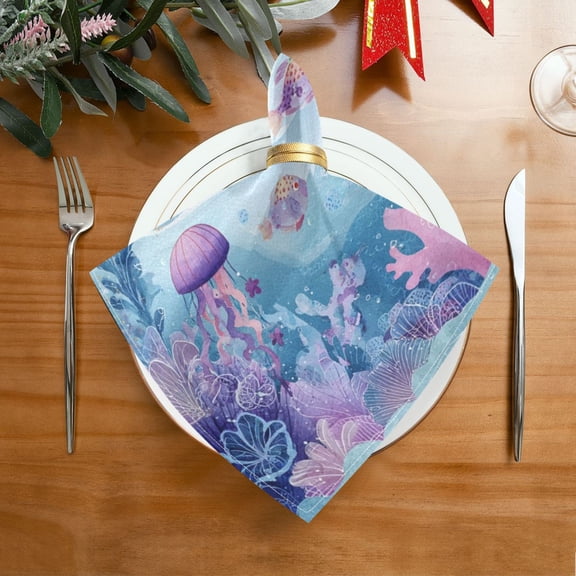 20"x20" Satin Dinner Napkin Whimsical Underwater Scene Table Napkins for Wedding Birthday Restaurant Party Tableware Decoration 1 Pack