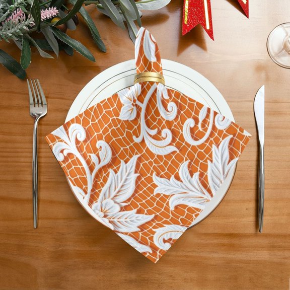 20"x20" Satin Dinner Napkin White Lace with Openwork Weave Table Napkins for Tableware Decoration 1 Pack