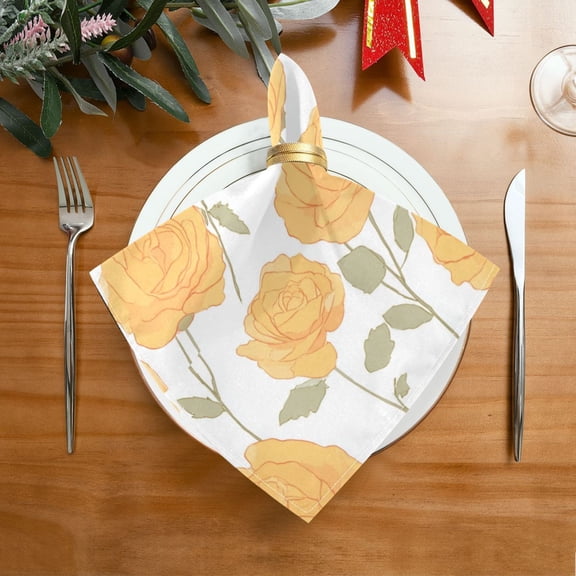 20"x20" Satin Dinner Napkin Yellow Roses Pattern Table Napkins for Wedding Birthday Restaurant Party Tableware Decoration 1 Pack