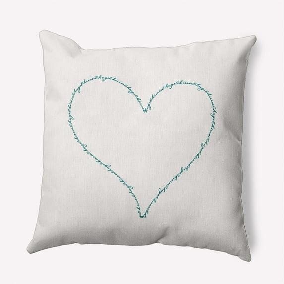 20"x20" Simply Daisy Hugs & Kisses Heart Poly Accent Pillow, Teal Qty 1