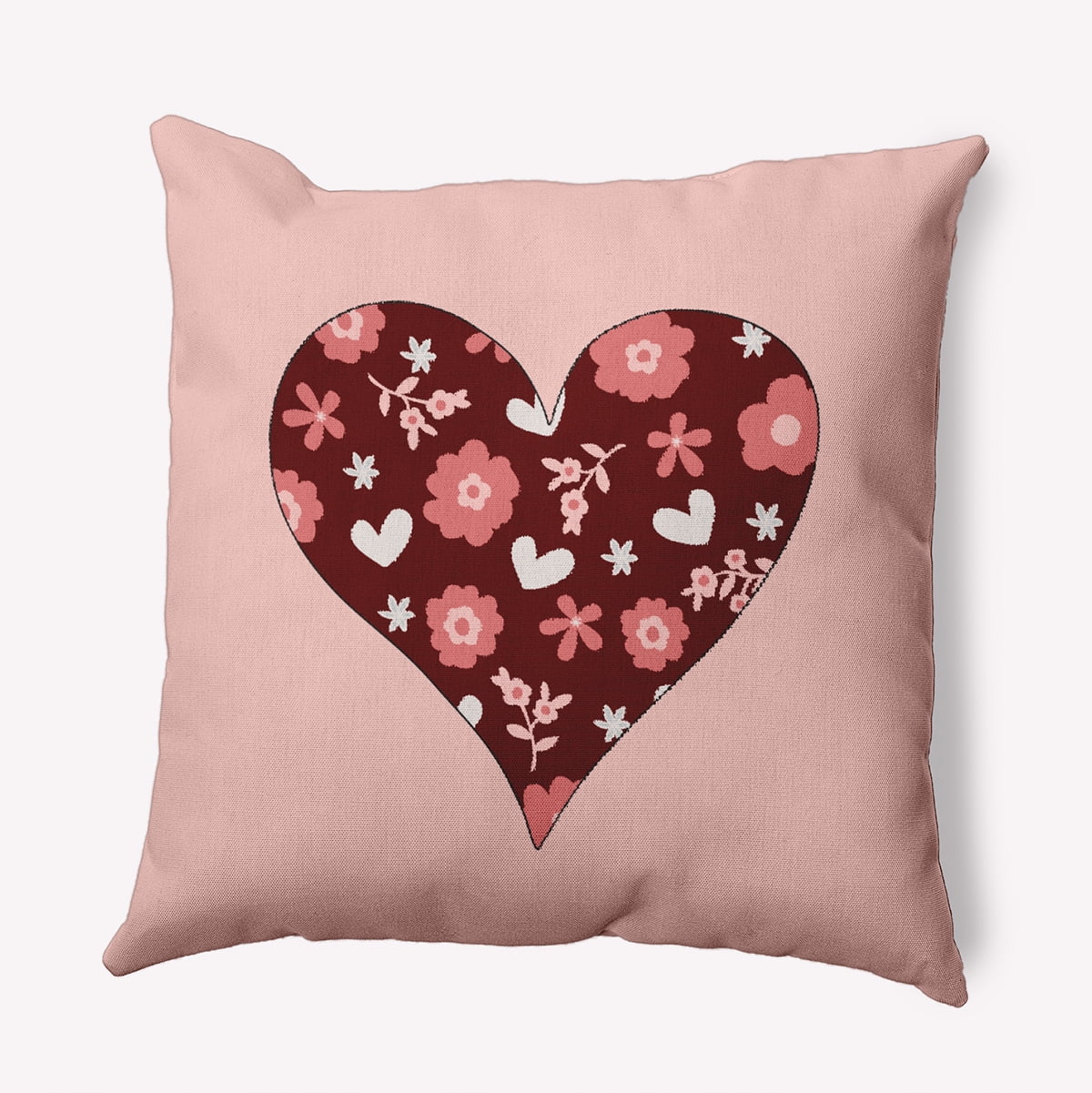 20"x20" Simply Daisy Valentines Flowery Love Hearts Poly Accent Pillow, Maroon Qty 1