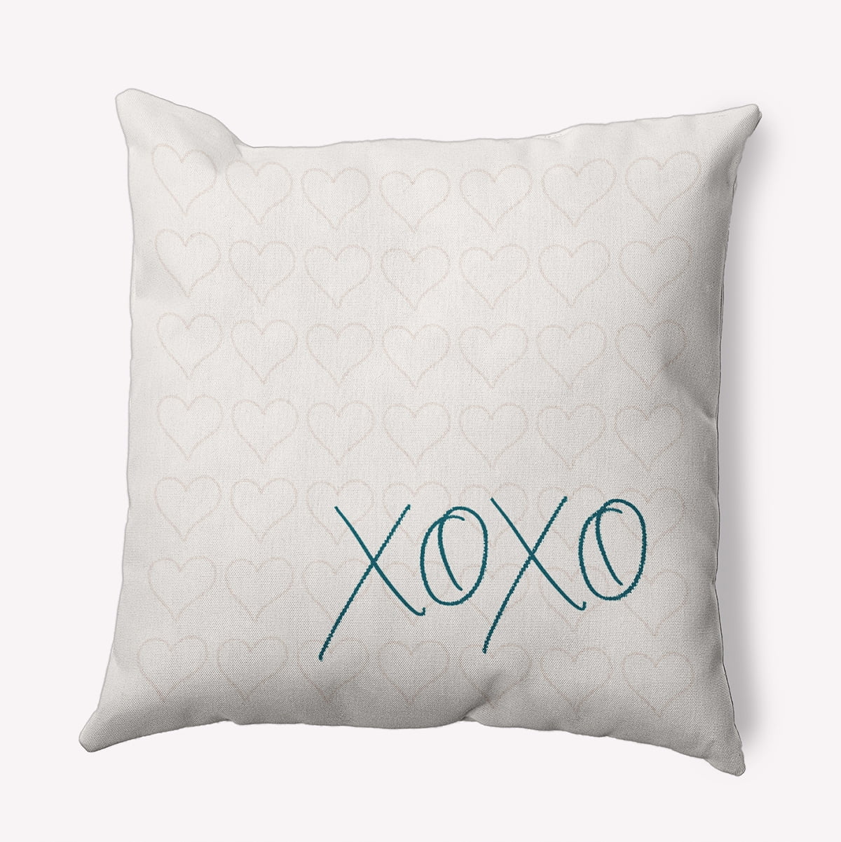 20"x20" Simply Daisy Valentines XOXO with Hearts Poly Indoor/Outdoor Pillow, Teal Qty 1