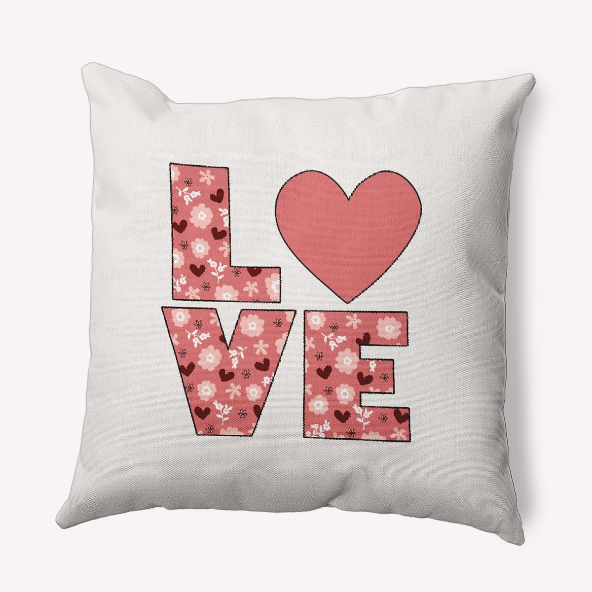 20"x20" Square Simply Daisy Valentines LOVE with Flowers Poly Indoor/Outdoor Pillow, Mauve Qty 1