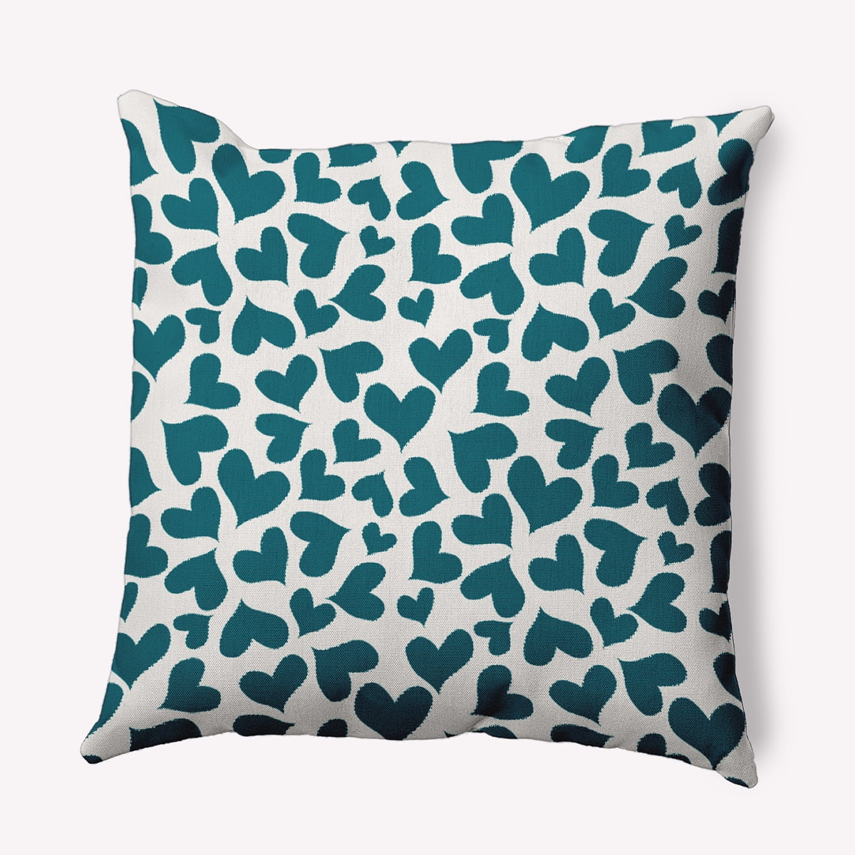 20"x20" Square Simply Daisy Valentines Patterned Hearts Poly Indoor/Outdoor Pillow, Teal Qty 1