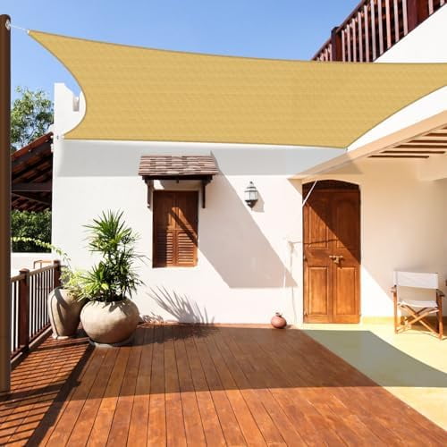 20'x20' Sun Shade Sail Outdoor Canopy Cover Rectangle Heavy Duty Shade Cloth for Backyard Yard Deck Garden Outdoor, Sand$$Garden &