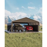 20'x20'x10' Enclosed Metal Carport for 2 Cars - Heavy-Duty Steel Frame, 220g Tarp, All-Weather Vehicle Shelter for Full-Size Pickup Trucks, Boats & Tractors - Gray