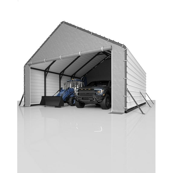 20'x20'x13' Enclosed Metal Carport for 2 Cars, Permanent Shelter for Boats, Full-Sized Pickup Trucks, and Tractors, Heavy Duty Steel Frame for All Weather