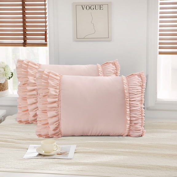 20"x26" French Country Ruffled Pillow Shams Set of 2 - Double Ruffle Design, Envelope Closure Breathable Fabric for Bedrooms, Sofas