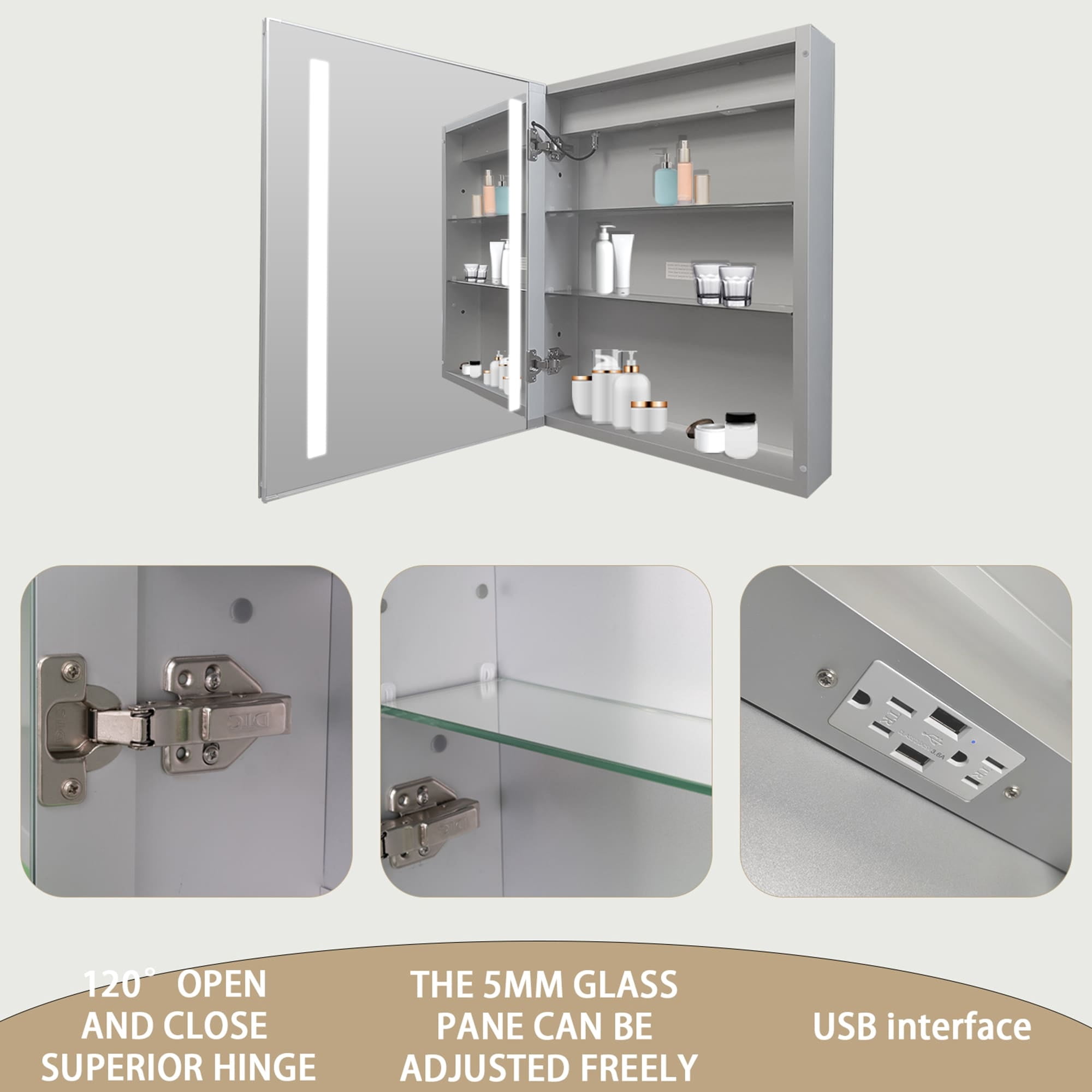 20''x26'' Recessed or Surface Mounted Anti-Fog LED Lighted Bathroom ...