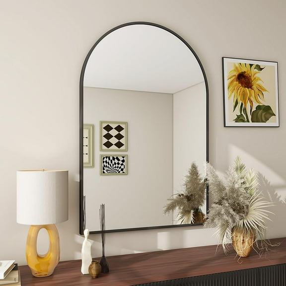 20"x30" Arch Bathroom Mirror, Wall Mounted Vanity Metal Frame Mirror for Bedroom, Entryway, Living Room, Black